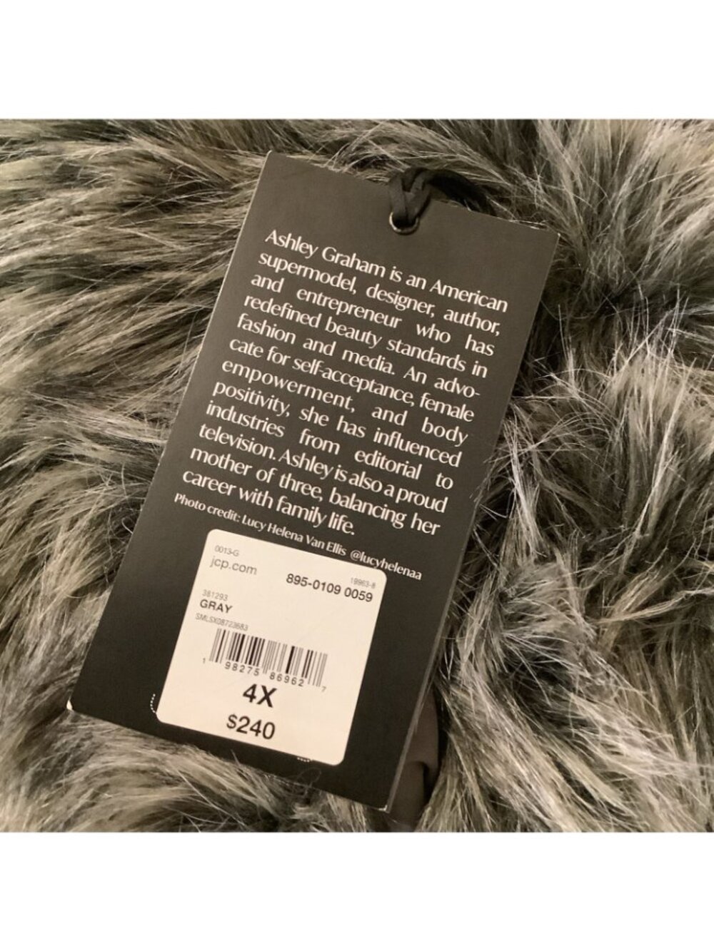 Ashley Graham Size 4X Women’s Plus Shaggy Gray Faux Fur Midweight Cropped Coat - Picture 11 of 11